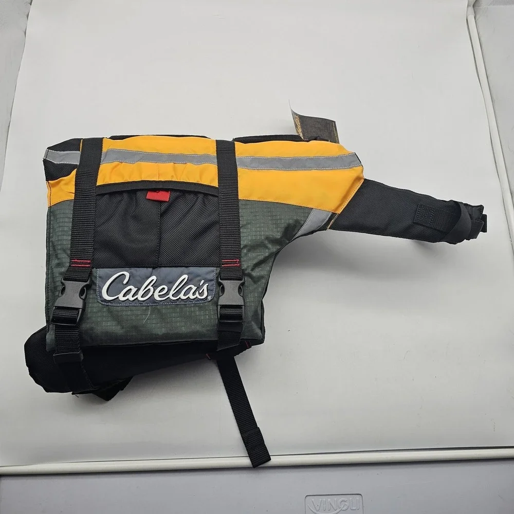 Cabela's Advanced Dog Life Jacket Large Yellow Gray Nylon Rescue Handle Vest
